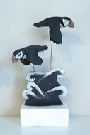 puffins in flight